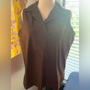Anne Klein Brown Shirt, Cotton Stretch Woven, Size Large